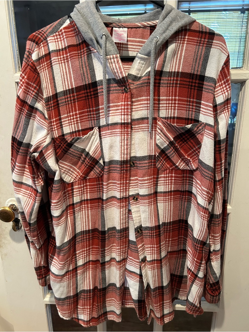 Women’s brick red Plaid Hooded Flannel Shirt Jacket